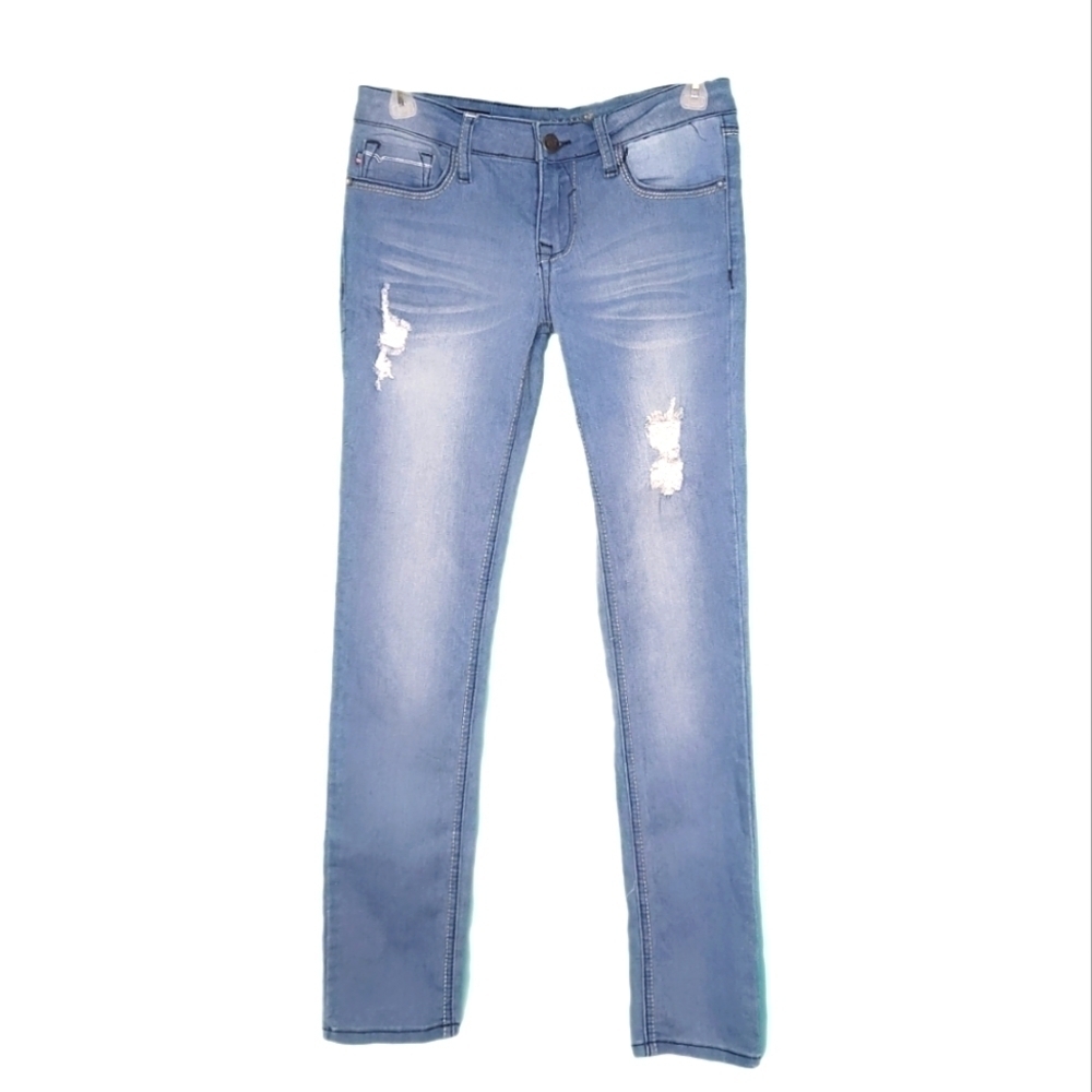 Vigoss The Jagger Skinny Light Wash Distressed Low Rise Girls Jeans Size 12